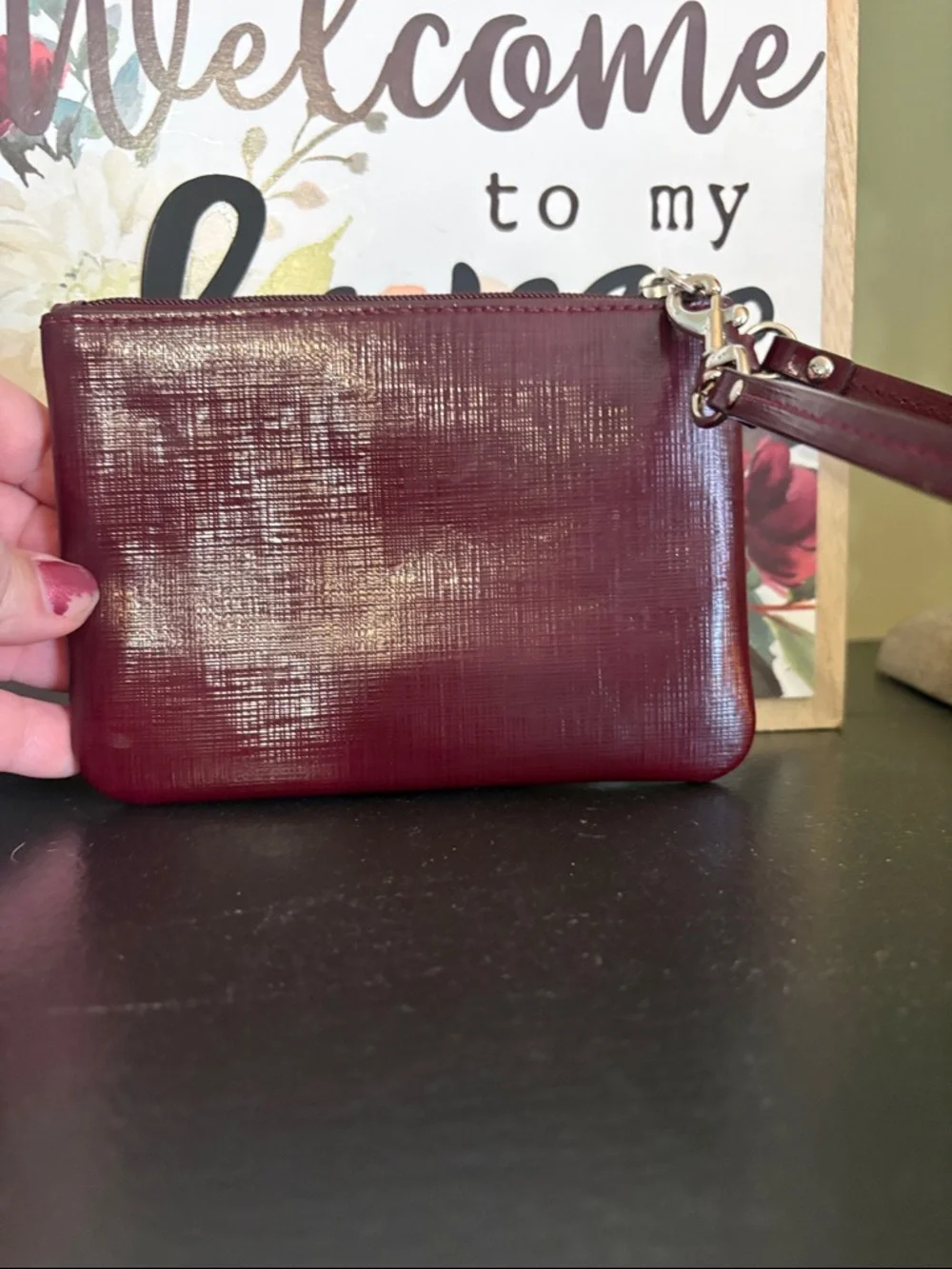 Coach‎ Burgundy Patent Leather Wristlet Clutch with Bow